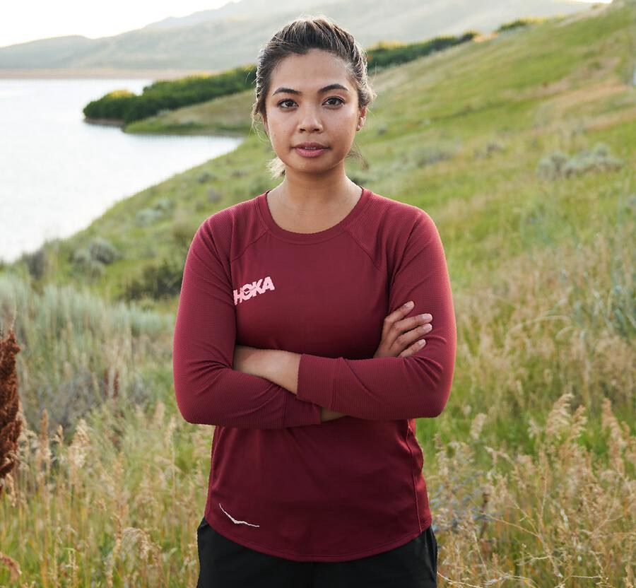 Hoka One One Womens Tops - Performance 3/4 Sleeve - Brown - XHNR07132